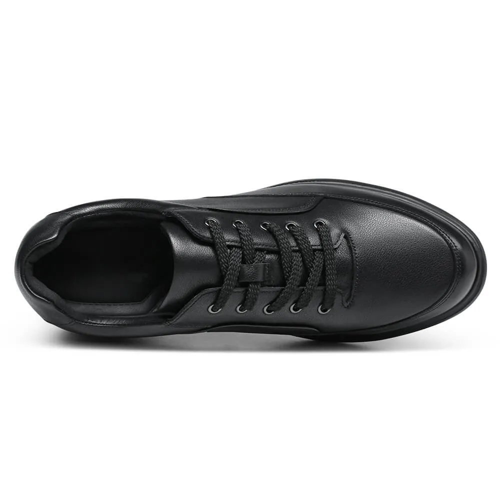 7 CM / 2.76 Inches CMR CHAMARIPA Casual Tall Men Shoes - Elevator Sneakers - Black Leather Hidden Heel Shoes