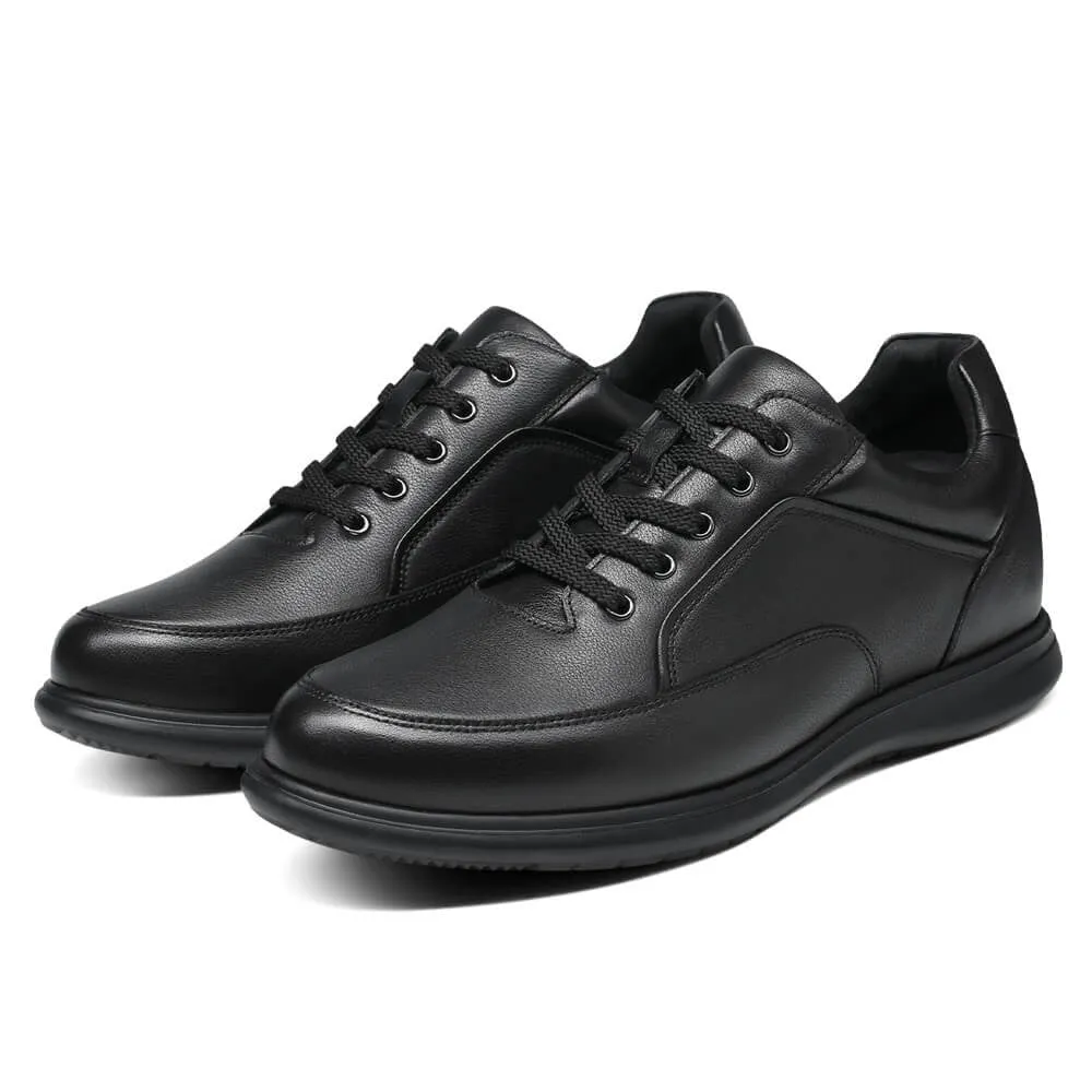 7 CM / 2.76 Inches CMR CHAMARIPA Casual Tall Men Shoes - Elevator Sneakers - Black Leather Hidden Heel Shoes