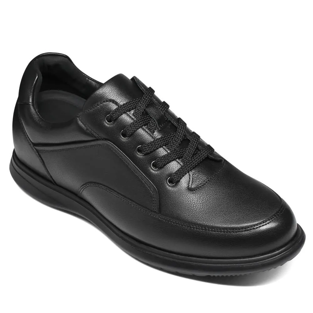 7 CM / 2.76 Inches CMR CHAMARIPA Casual Tall Men Shoes - Elevator Sneakers - Black Leather Hidden Heel Shoes