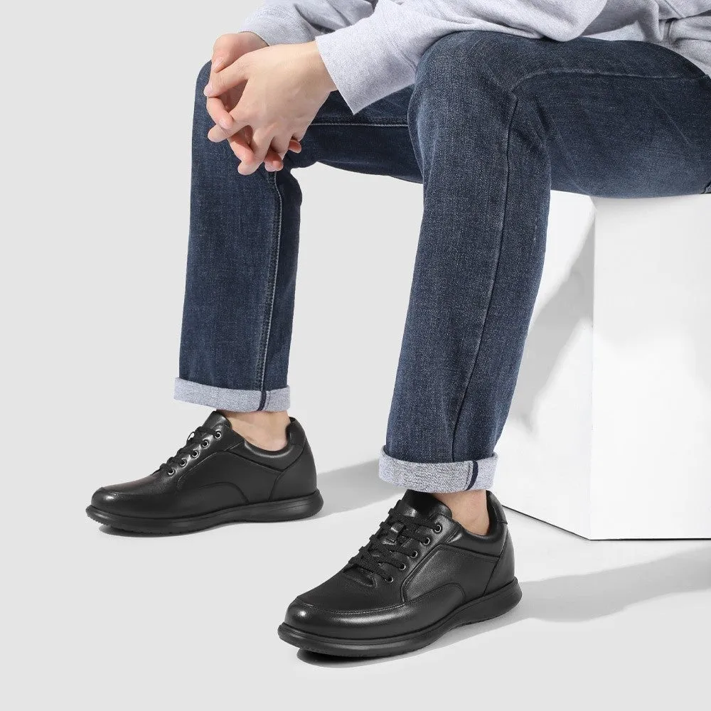 7 CM / 2.76 Inches CMR CHAMARIPA Casual Tall Men Shoes - Elevator Sneakers - Black Leather Hidden Heel Shoes