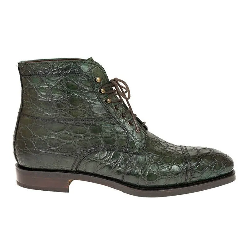 7 CM/2.76 Inches CMR CHAMARIPA Handcrafted Green Crocodile Leather Work Boots with Height Boost