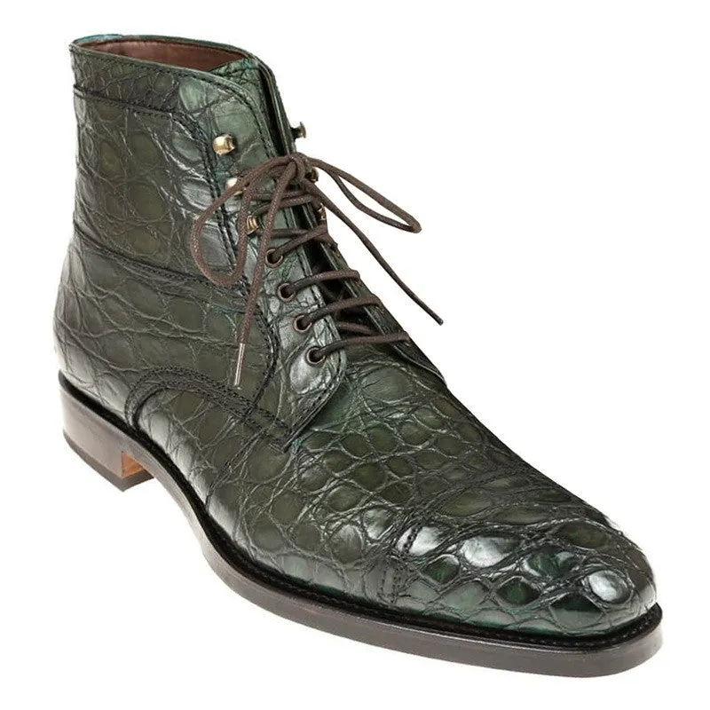 7 CM/2.76 Inches CMR CHAMARIPA Handcrafted Green Crocodile Leather Work Boots with Height Boost