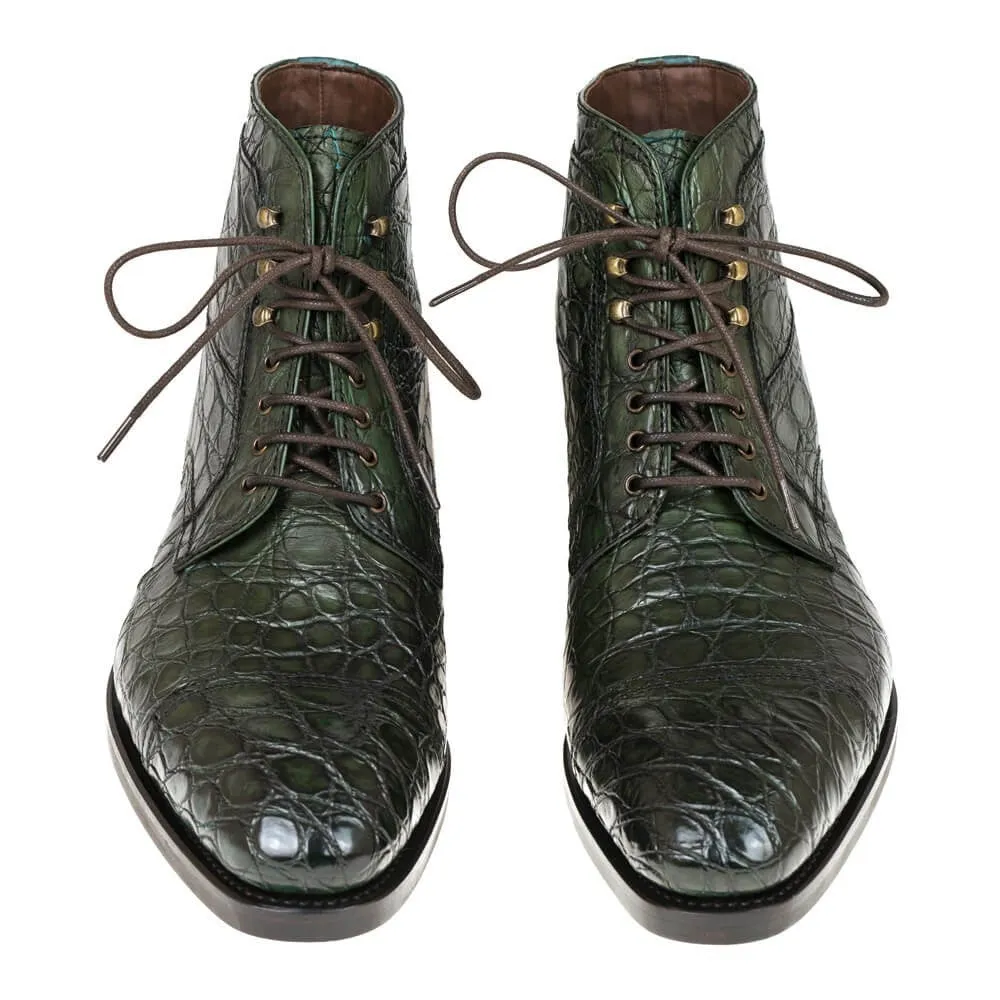 7 CM/2.76 Inches CMR CHAMARIPA Handcrafted Green Crocodile Leather Work Boots with Height Boost