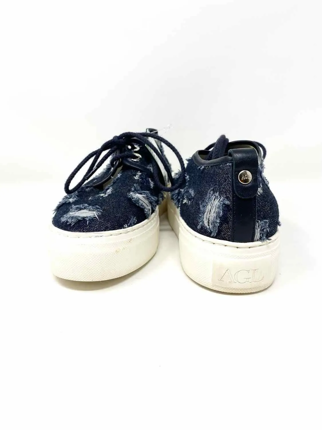 AGL Women's Dark Blue Platform Metallic Distressed Italy Size 38/7.5 Sneakers