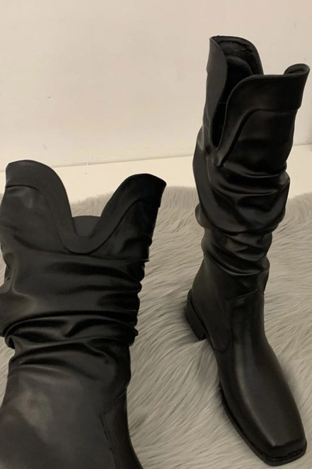 Amozae-Ruched Square-toe Knee High Boots