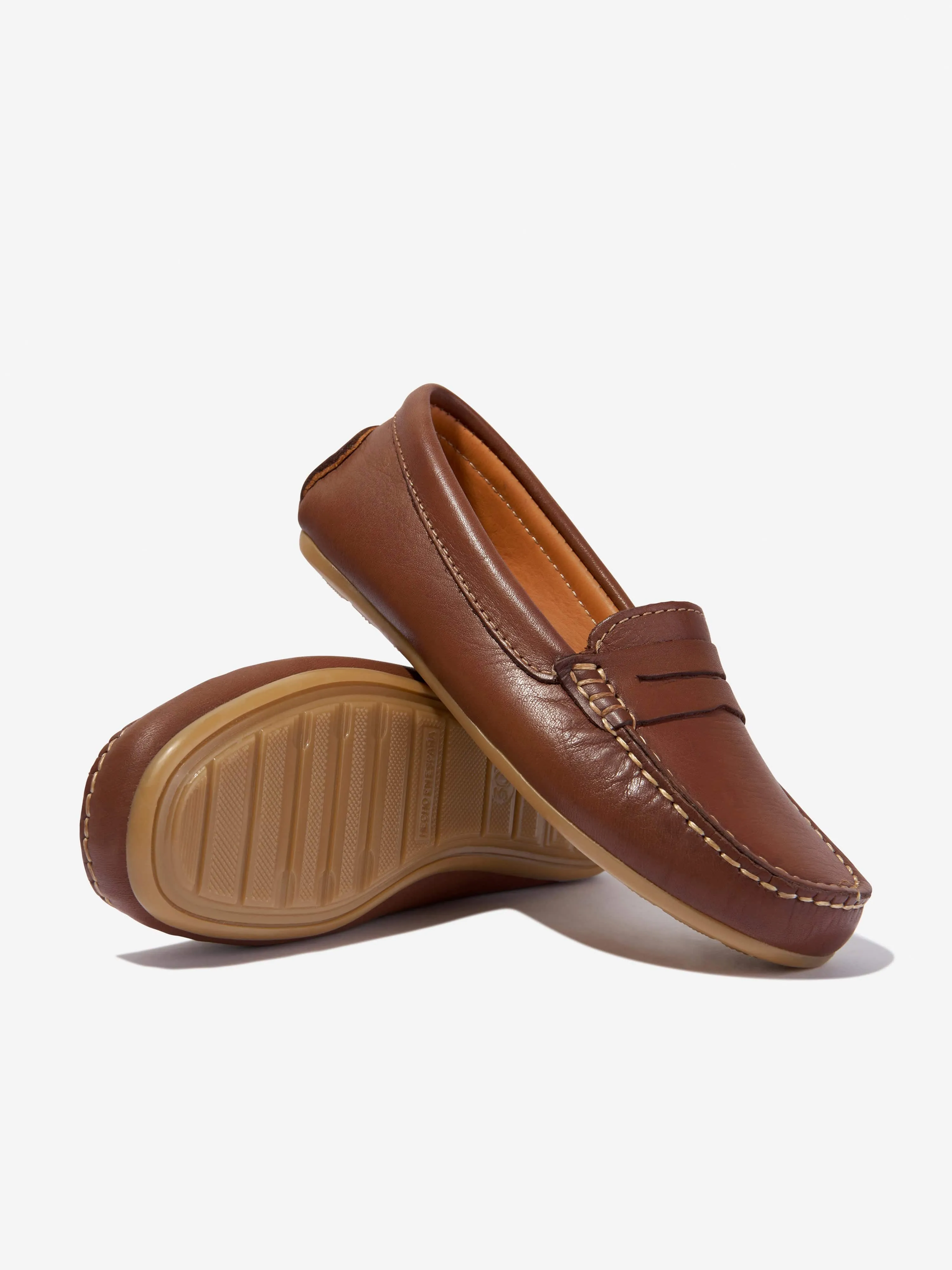 Andanines Boys Leather Boat Shoes in Tan