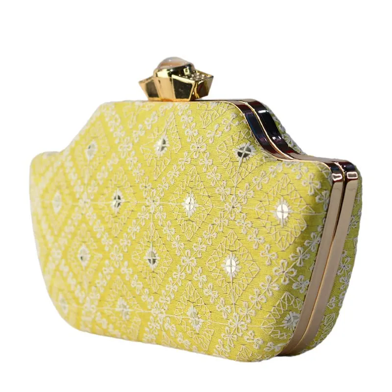 Artklim Yellow Boat Shaped Clutch With Sequines