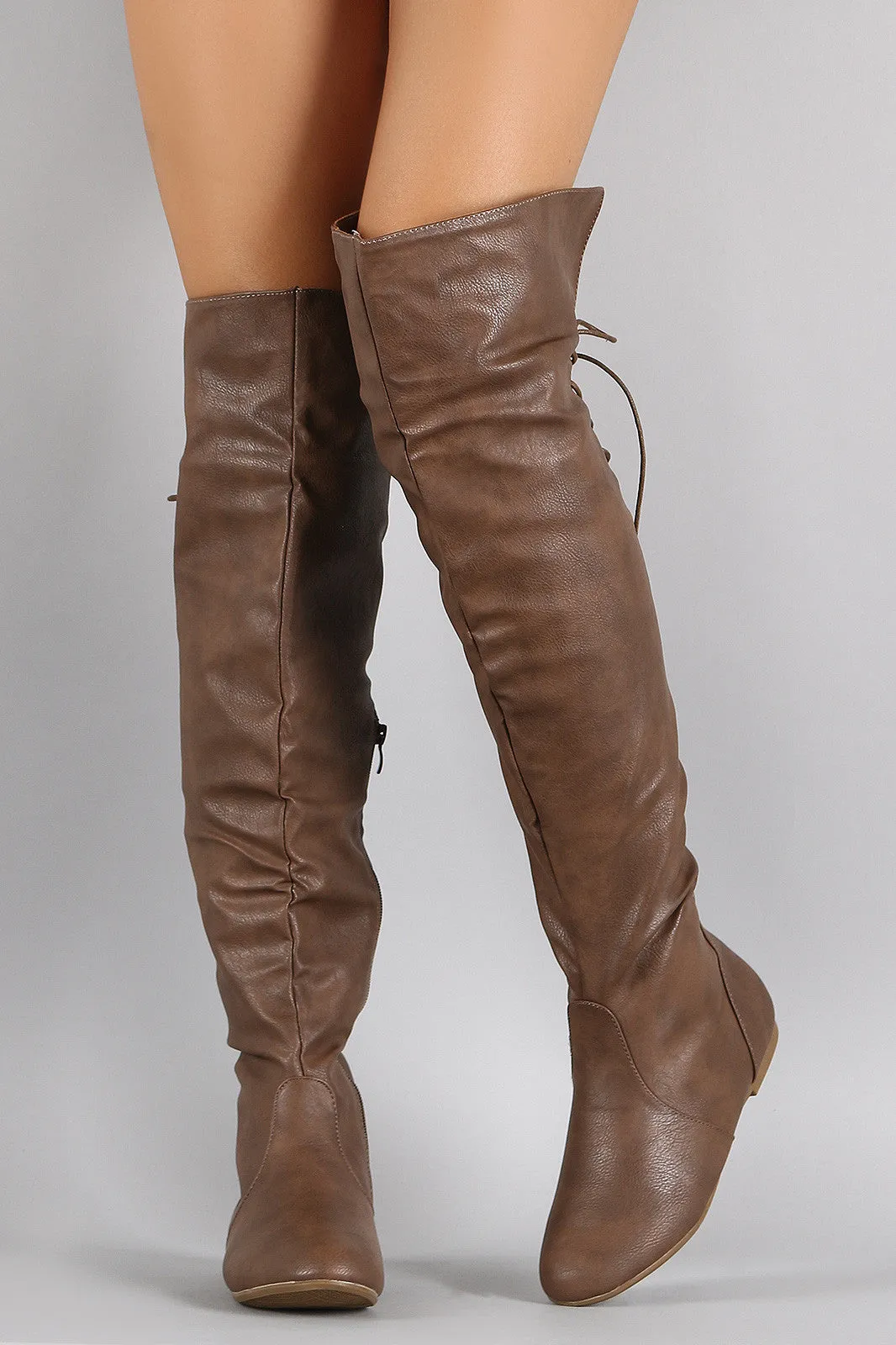 Back Lace Up Round Toe Over-The-Knee Boots