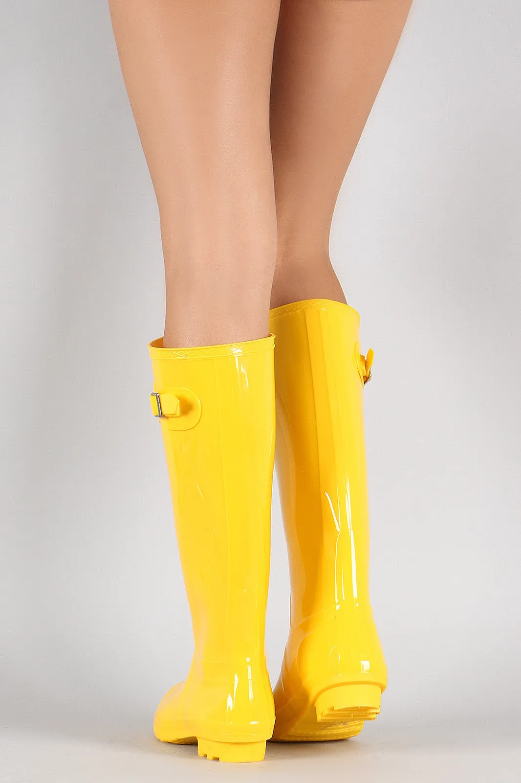 Bamboo Buckled Round Toe Knee High Jelly Rain Boots