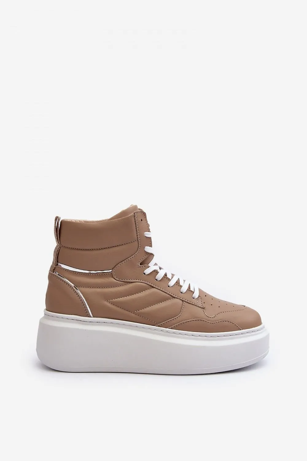 Beige Natural Leather High Platform Sneakers