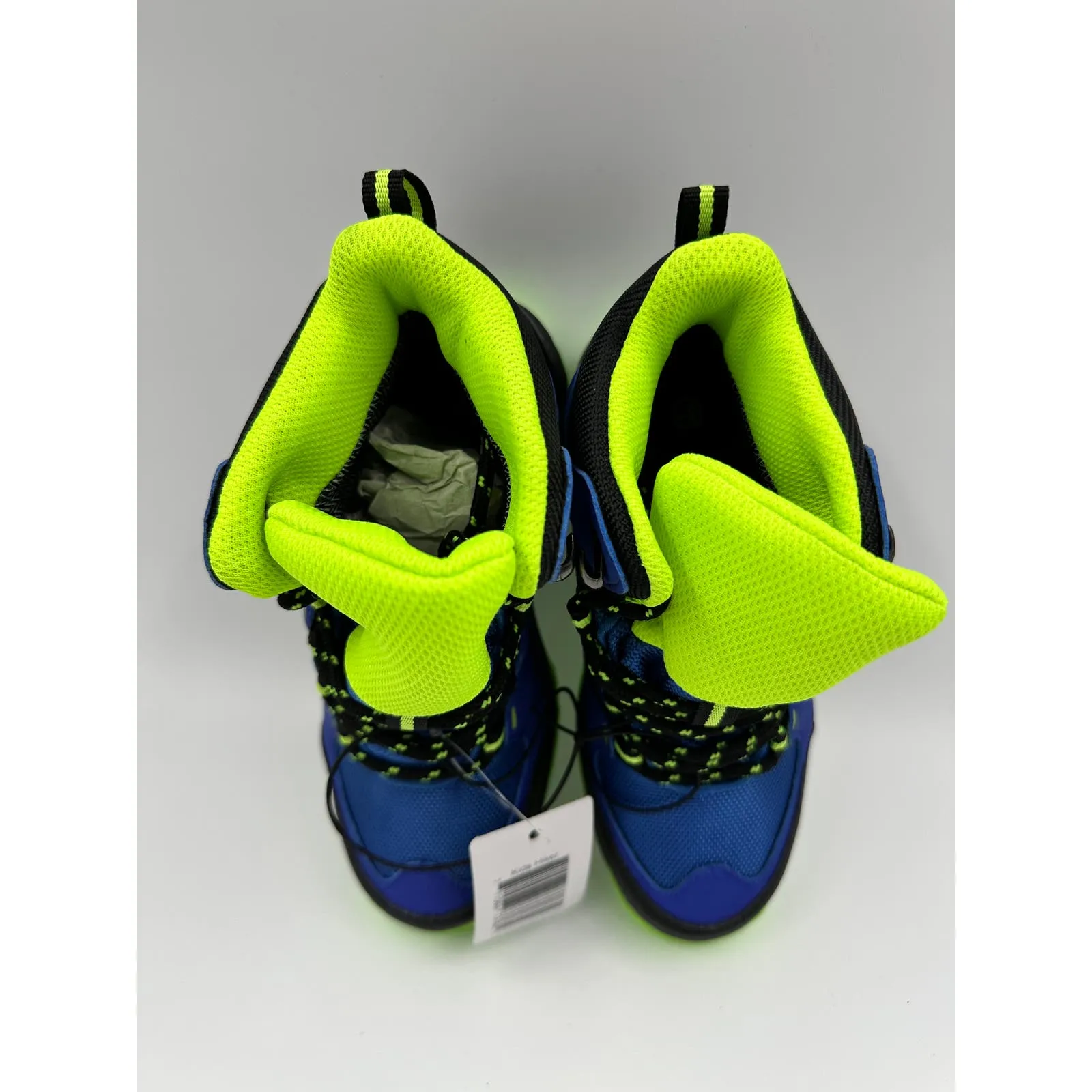 Big Kid Size 1, High Top Blue Hikers w/ Neon Accents, Rubber Toe Cap and Heel