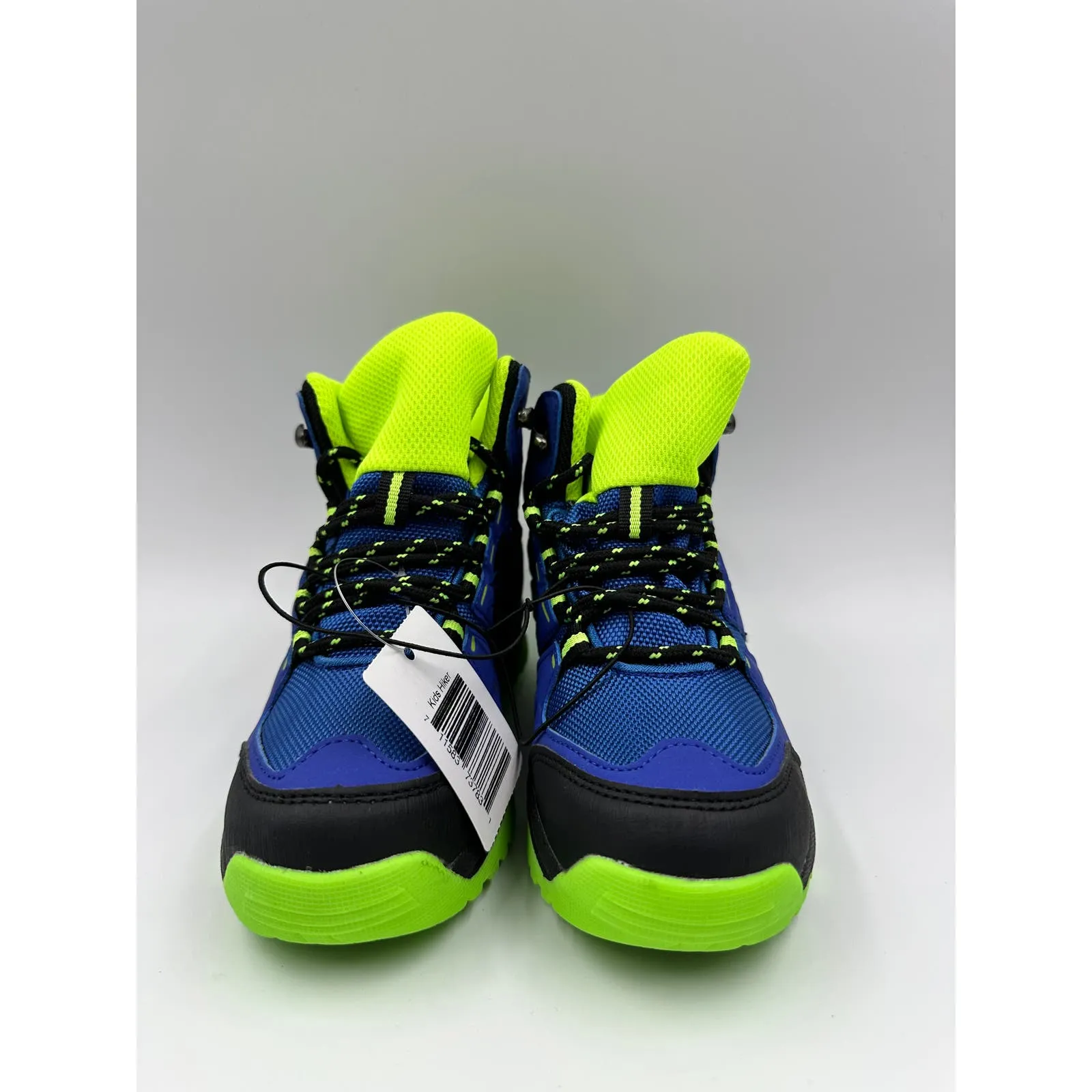 Big Kid Size 1, High Top Blue Hikers w/ Neon Accents, Rubber Toe Cap and Heel