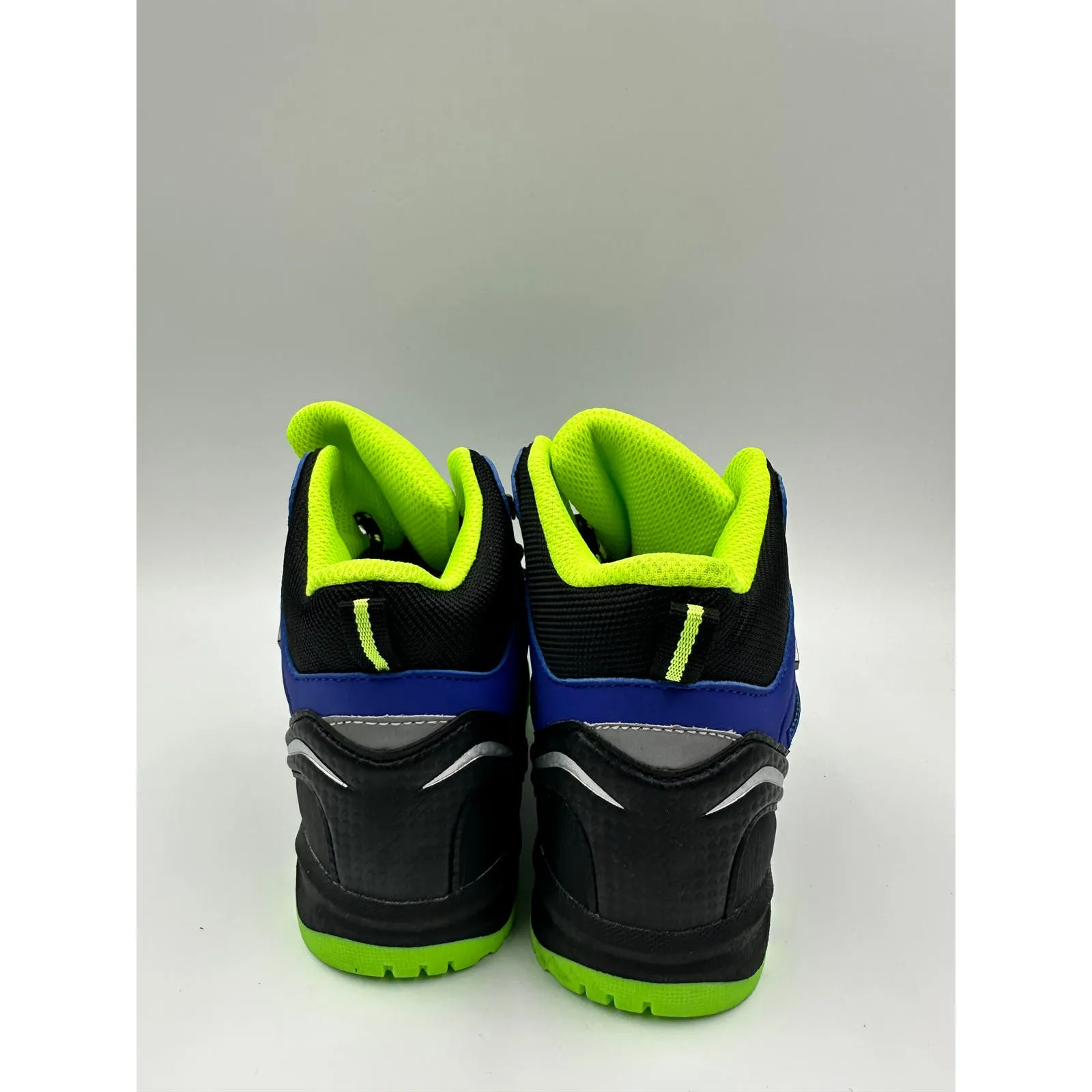 Big Kid Size 1, High Top Blue Hikers w/ Neon Accents, Rubber Toe Cap and Heel