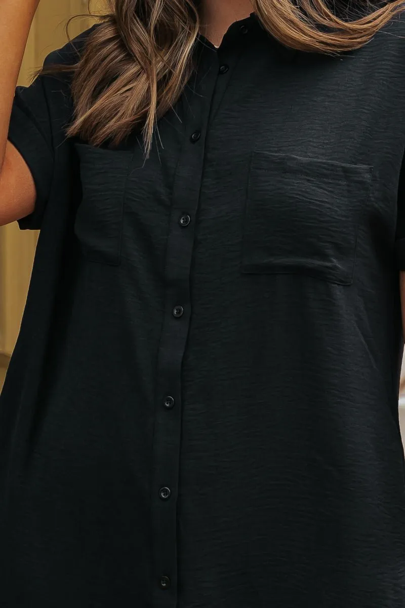 Black Button Down Shirt Dress - FINAL SALE