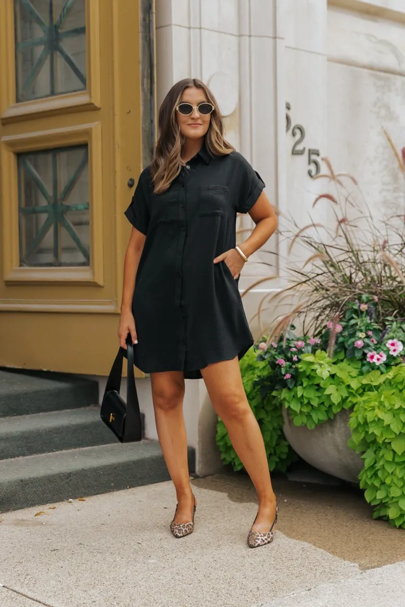 Black Button Down Shirt Dress - FINAL SALE