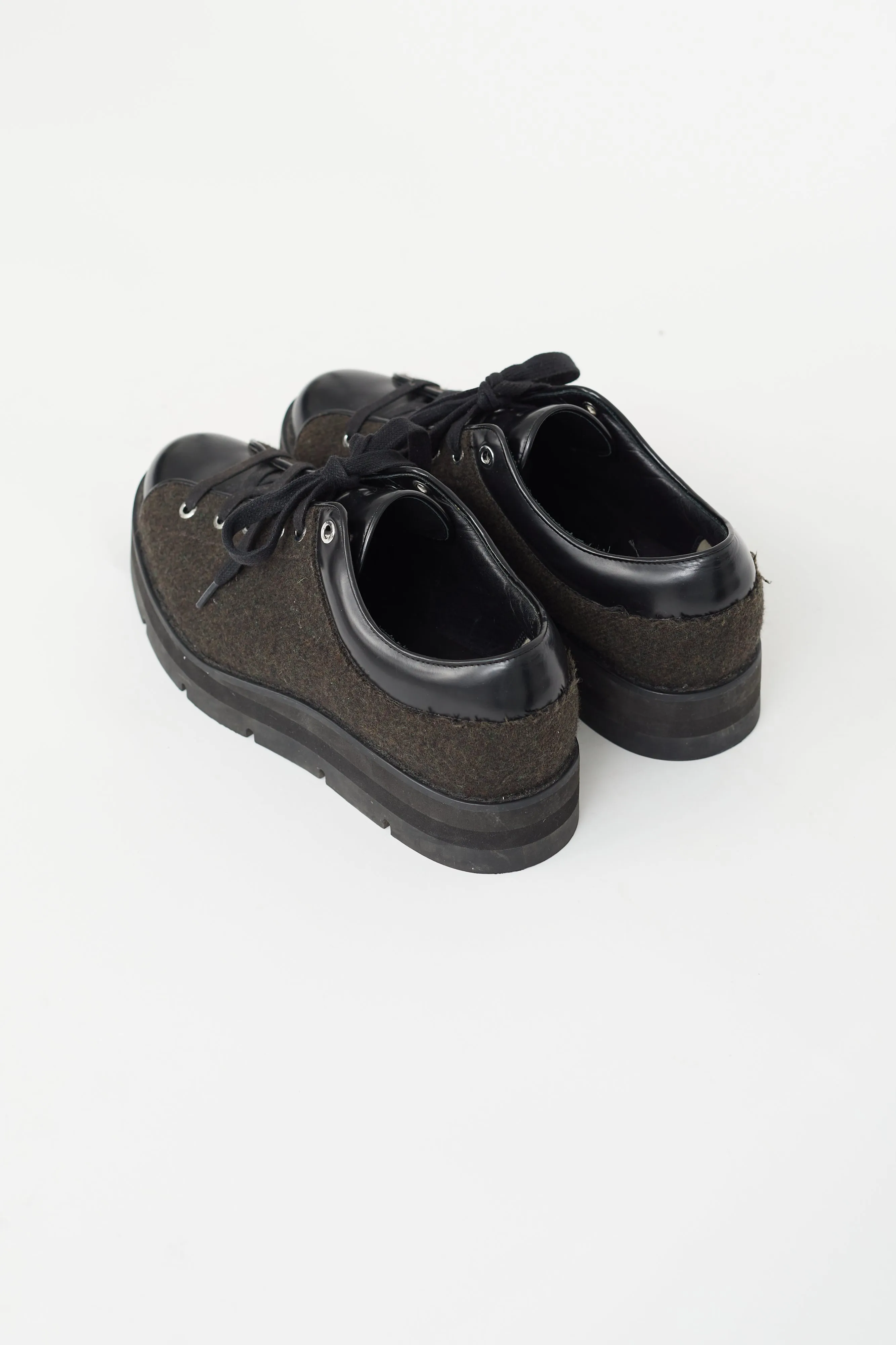 Black Leather & Wool Platform Sneaker