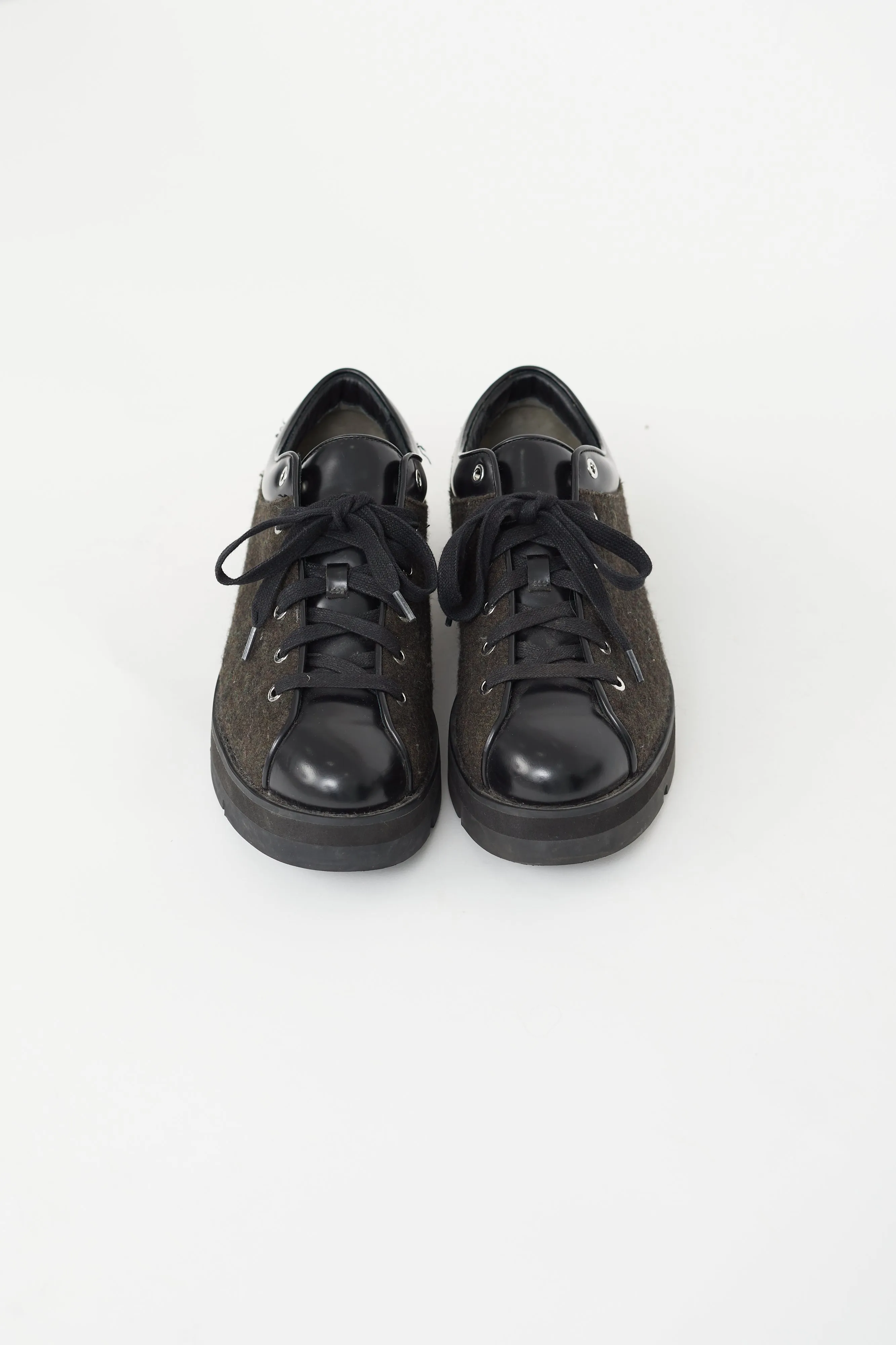 Black Leather & Wool Platform Sneaker