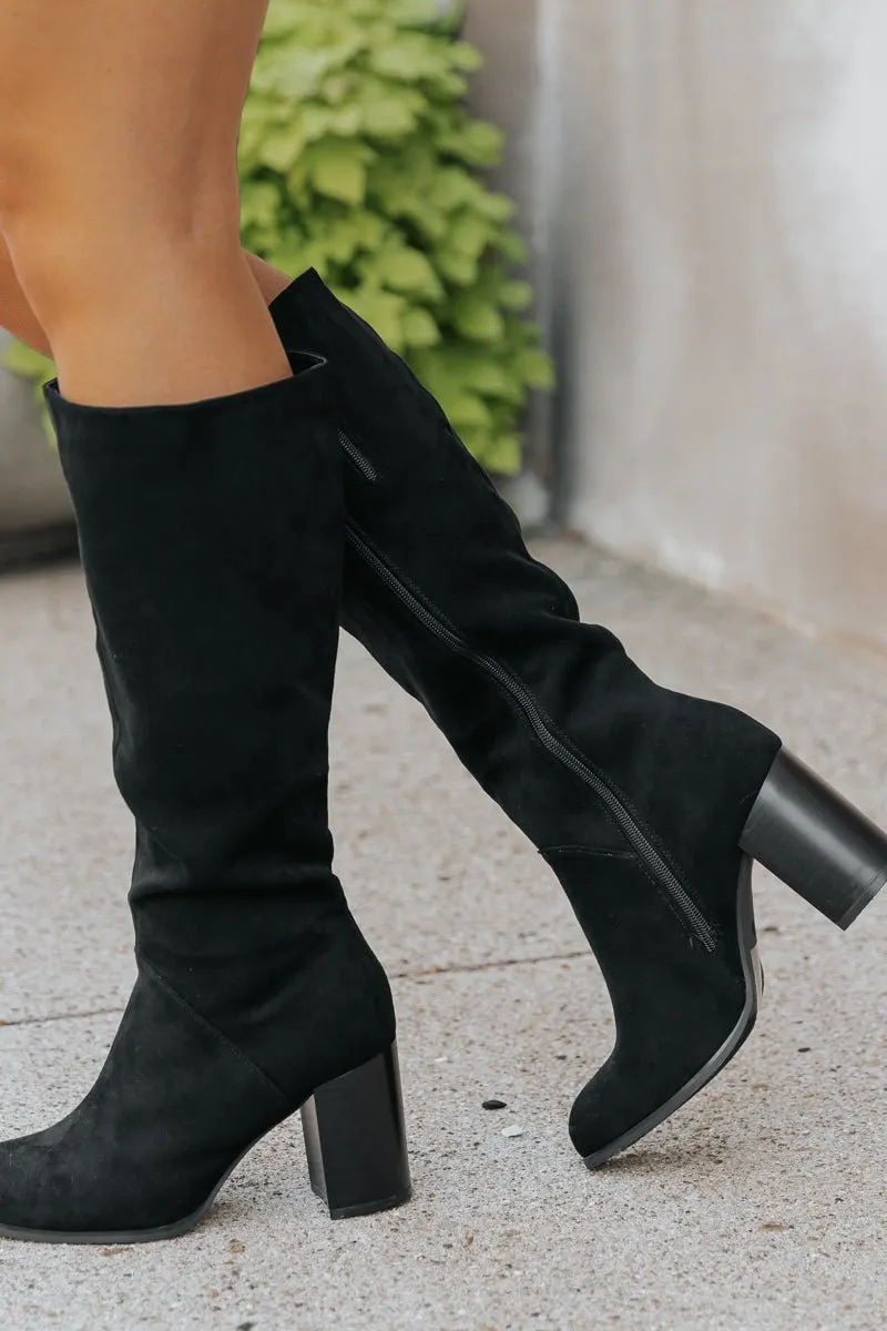 Black Suede Knee High Boots