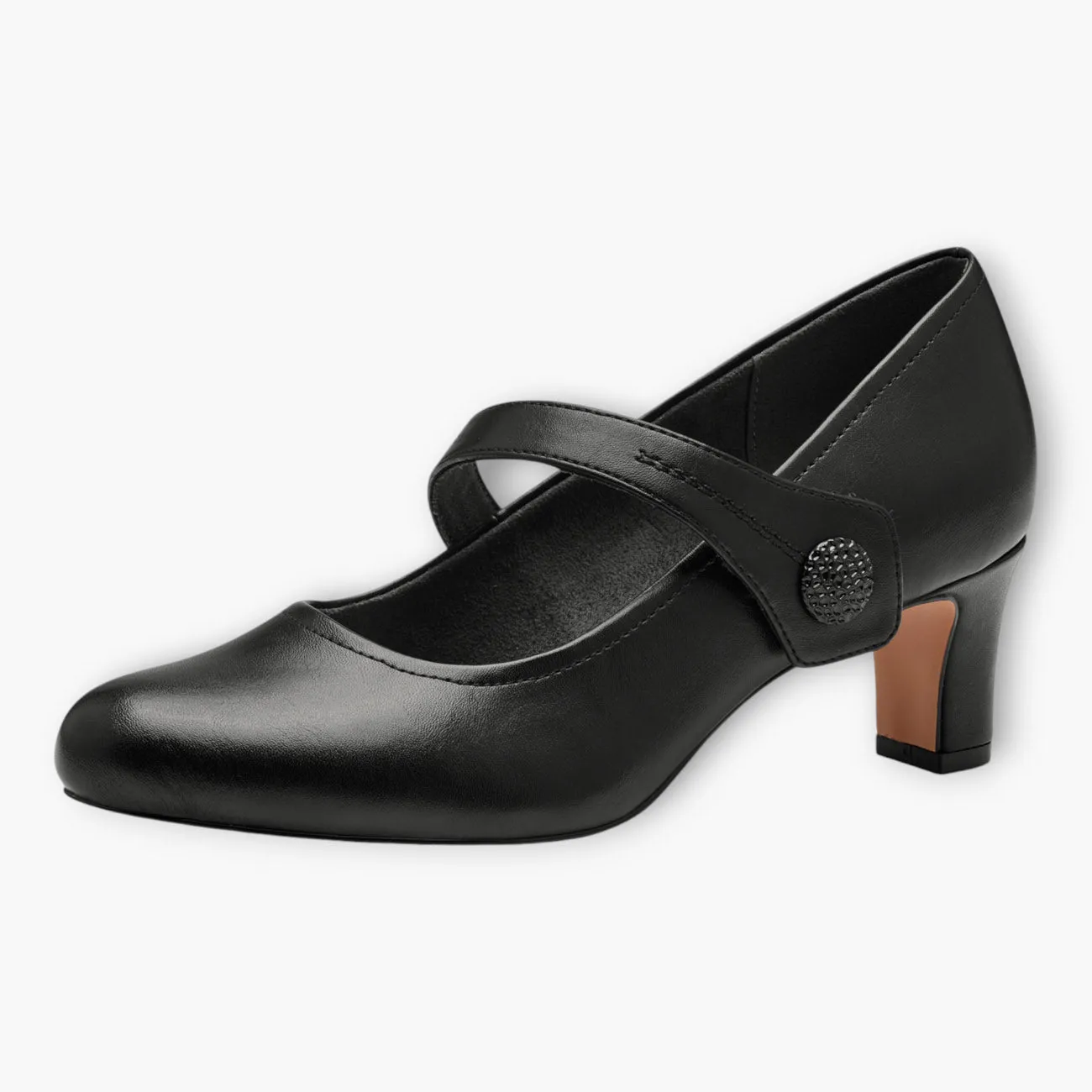 Black Vegan Court Shoes with Block Heel & Cross Strap