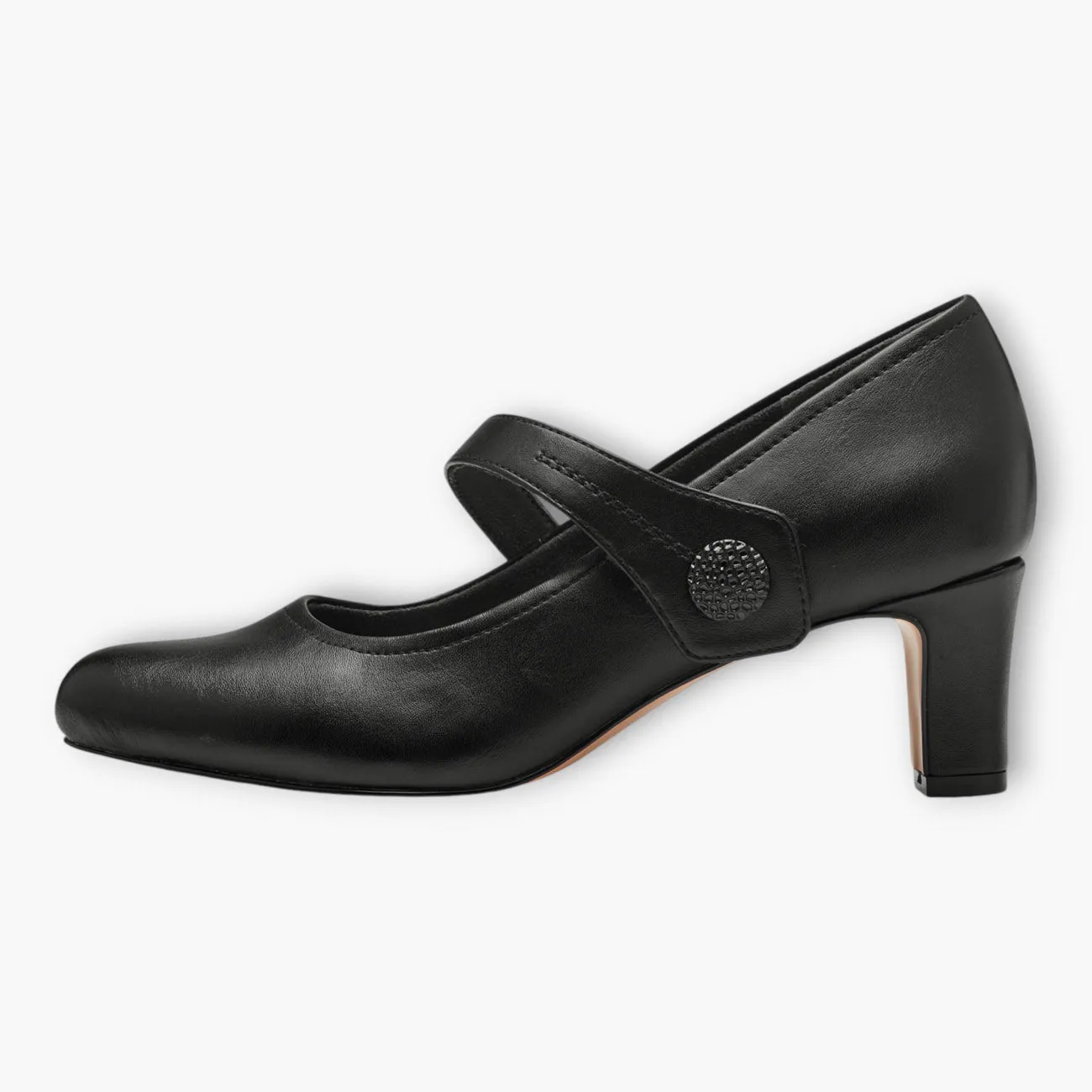 Black Vegan Court Shoes with Block Heel & Cross Strap