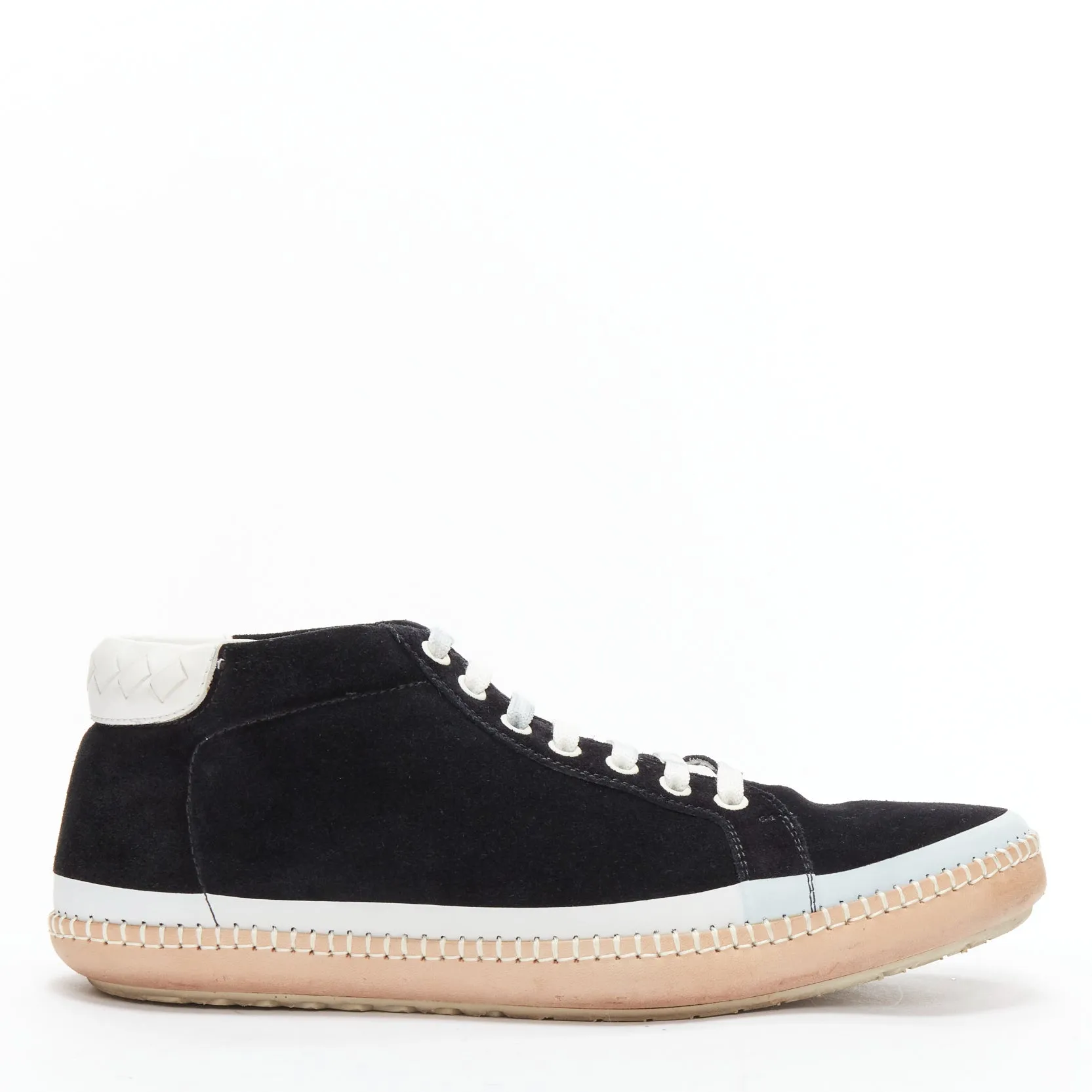 BOTTEGA VENETA Spritz black suede white overstitch mid sneakers EU40