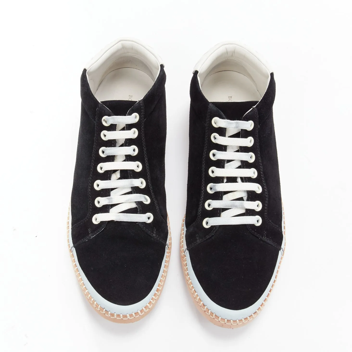 BOTTEGA VENETA Spritz black suede white overstitch mid sneakers EU40