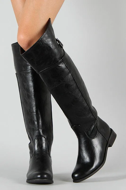 Breckelle Buckle Round Toe Riding Thigh High Boot