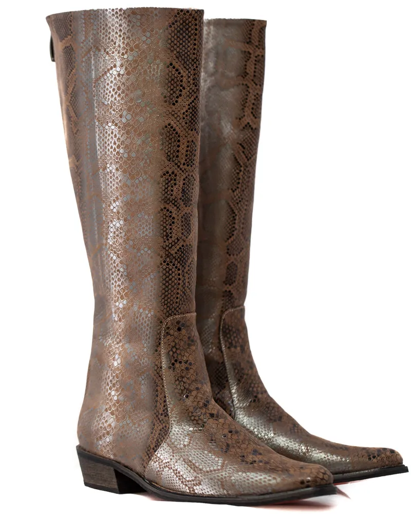 Brown and Silver Python Riding Boot