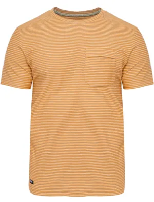 Carmel Valley Stripe Cotton T-Shirt with Pocket in Ochre