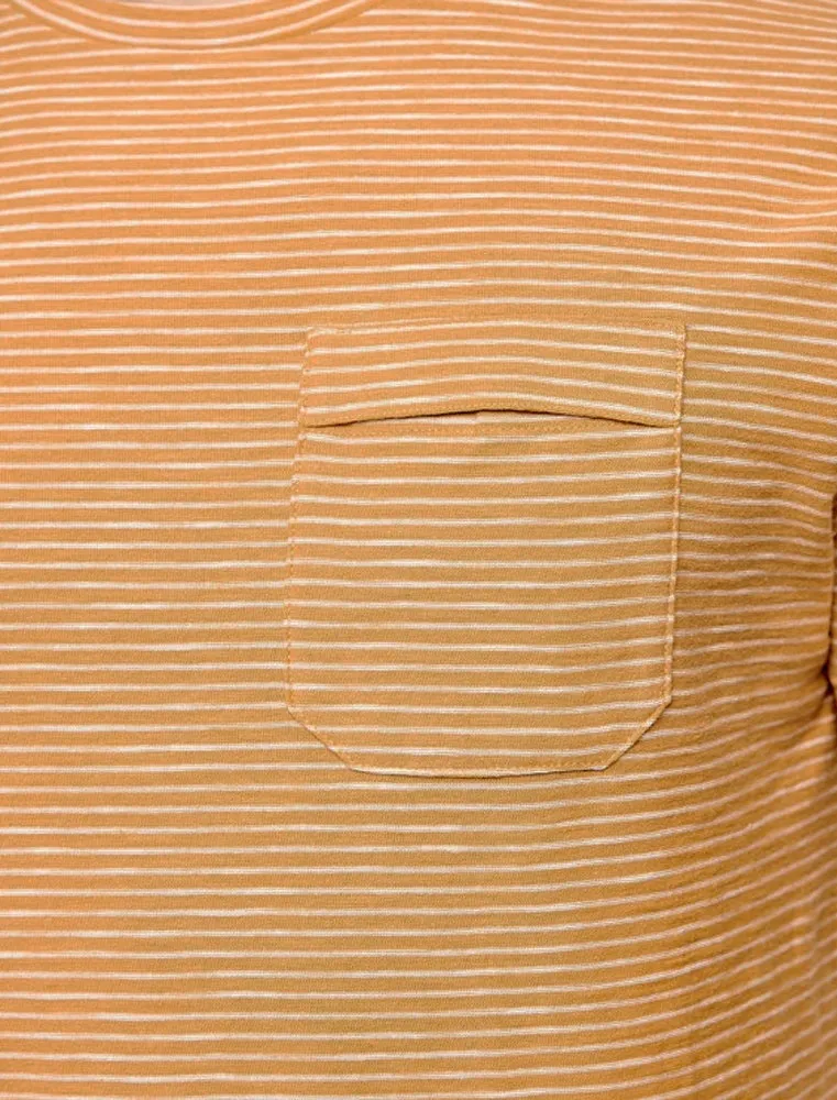 Carmel Valley Stripe Cotton T-Shirt with Pocket in Ochre