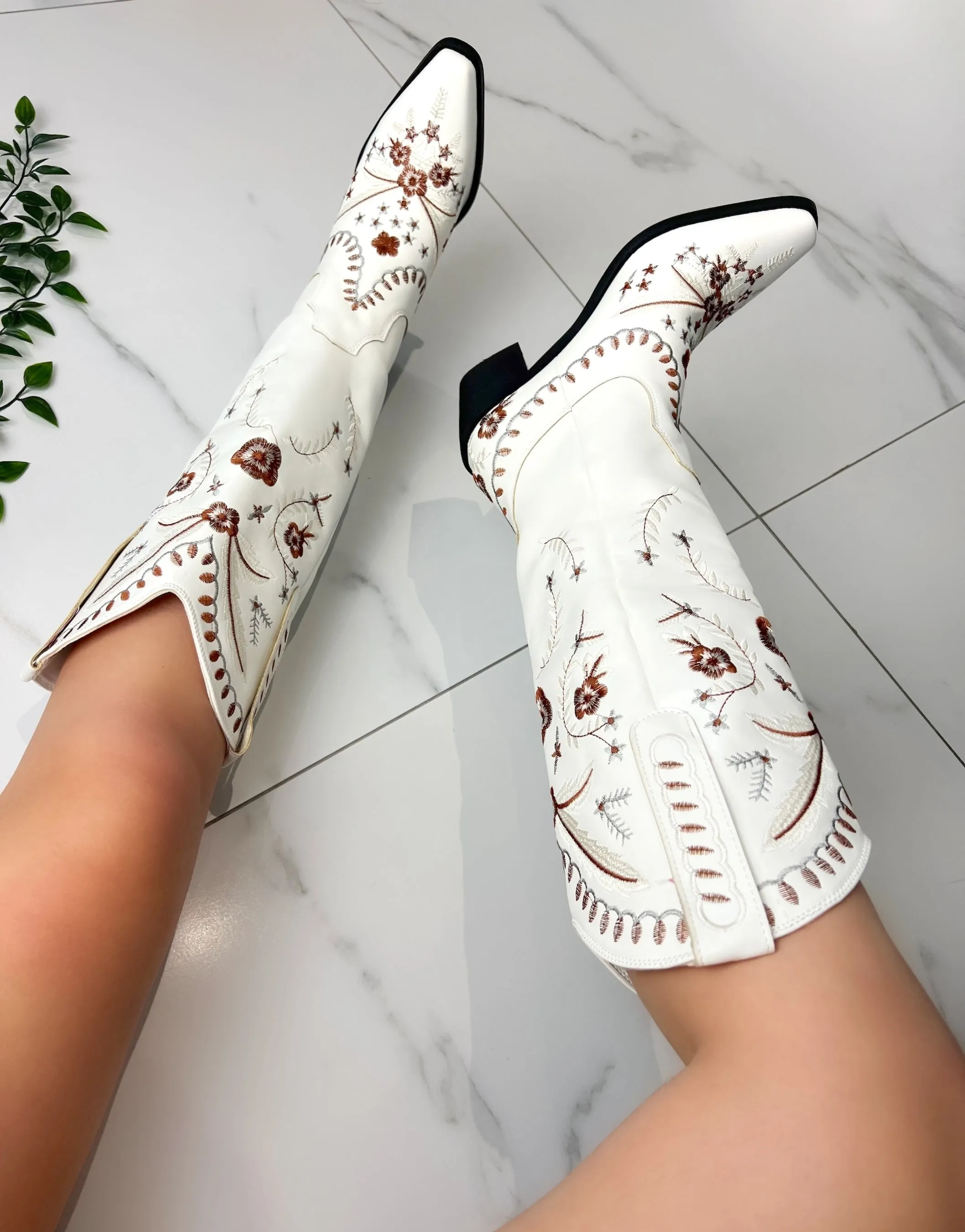 Cecilia Cream Knee high Cowboy Boots