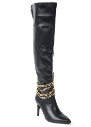 Chain High Heel Boots - Black