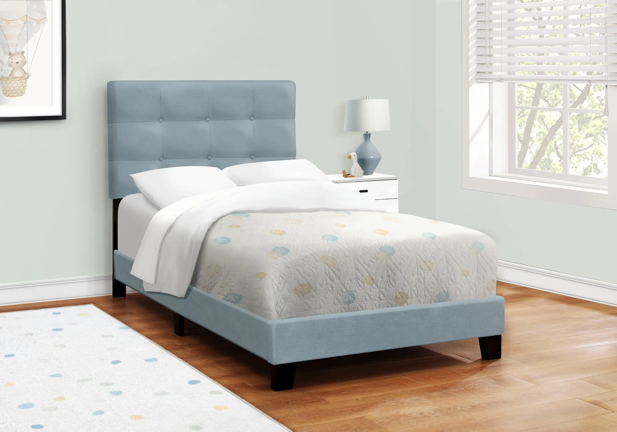 Chic Blue Velvet Twin Bed Frame