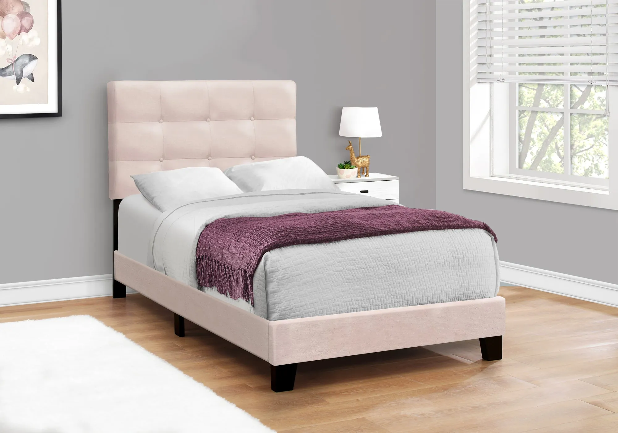 Chic Pink Velvet Twin Bed Frame