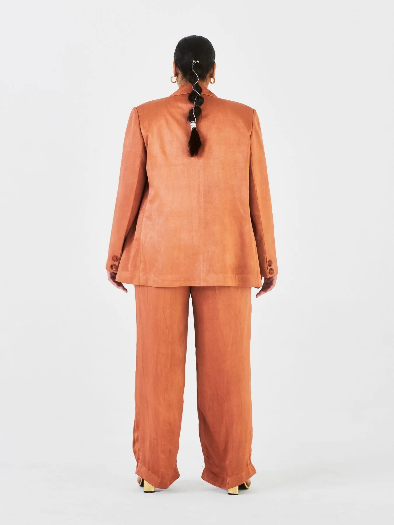 Chiku Orange Fibre Fabric Trouser Suit, Brown