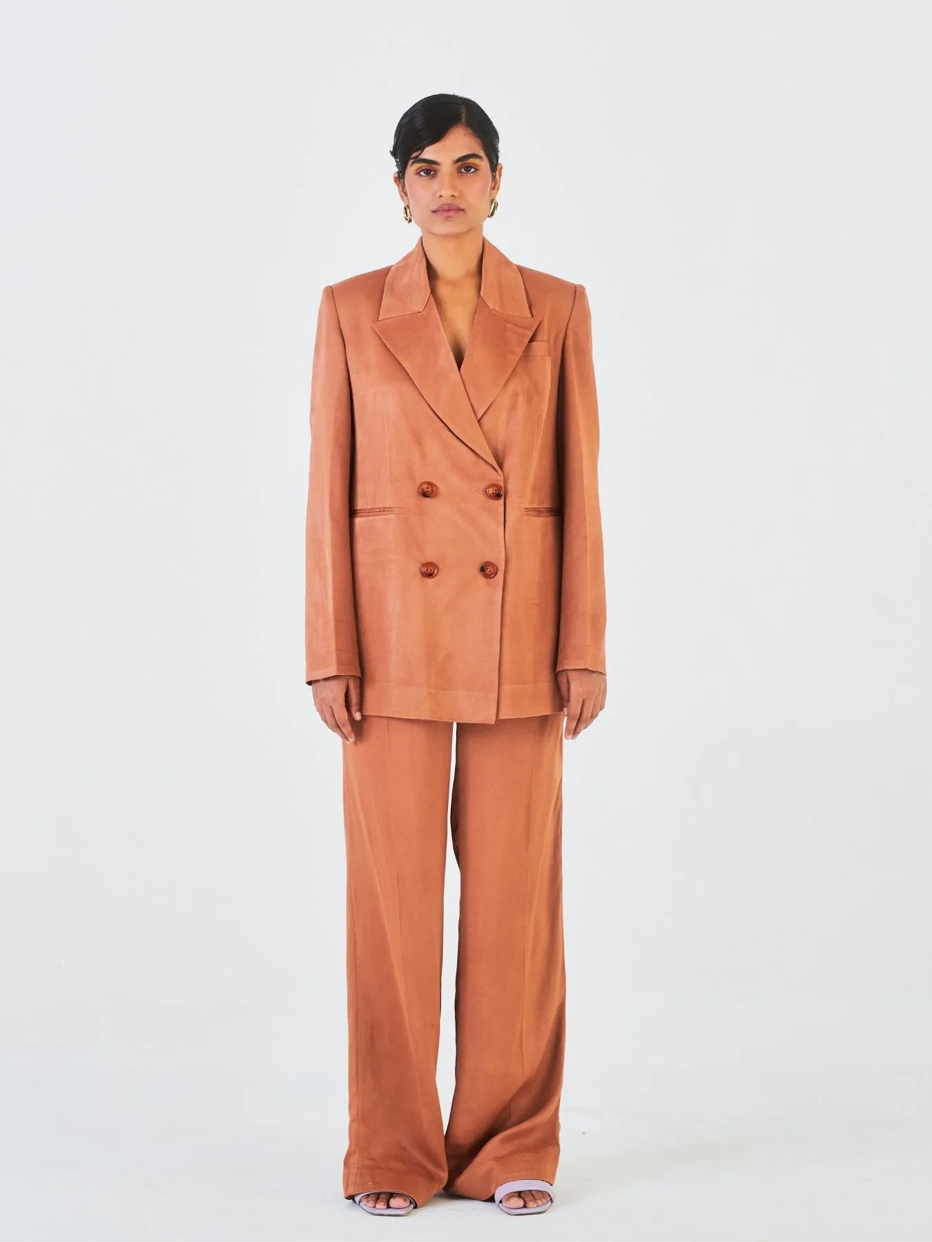 Chiku Orange Fibre Fabric Trouser Suit, Brown