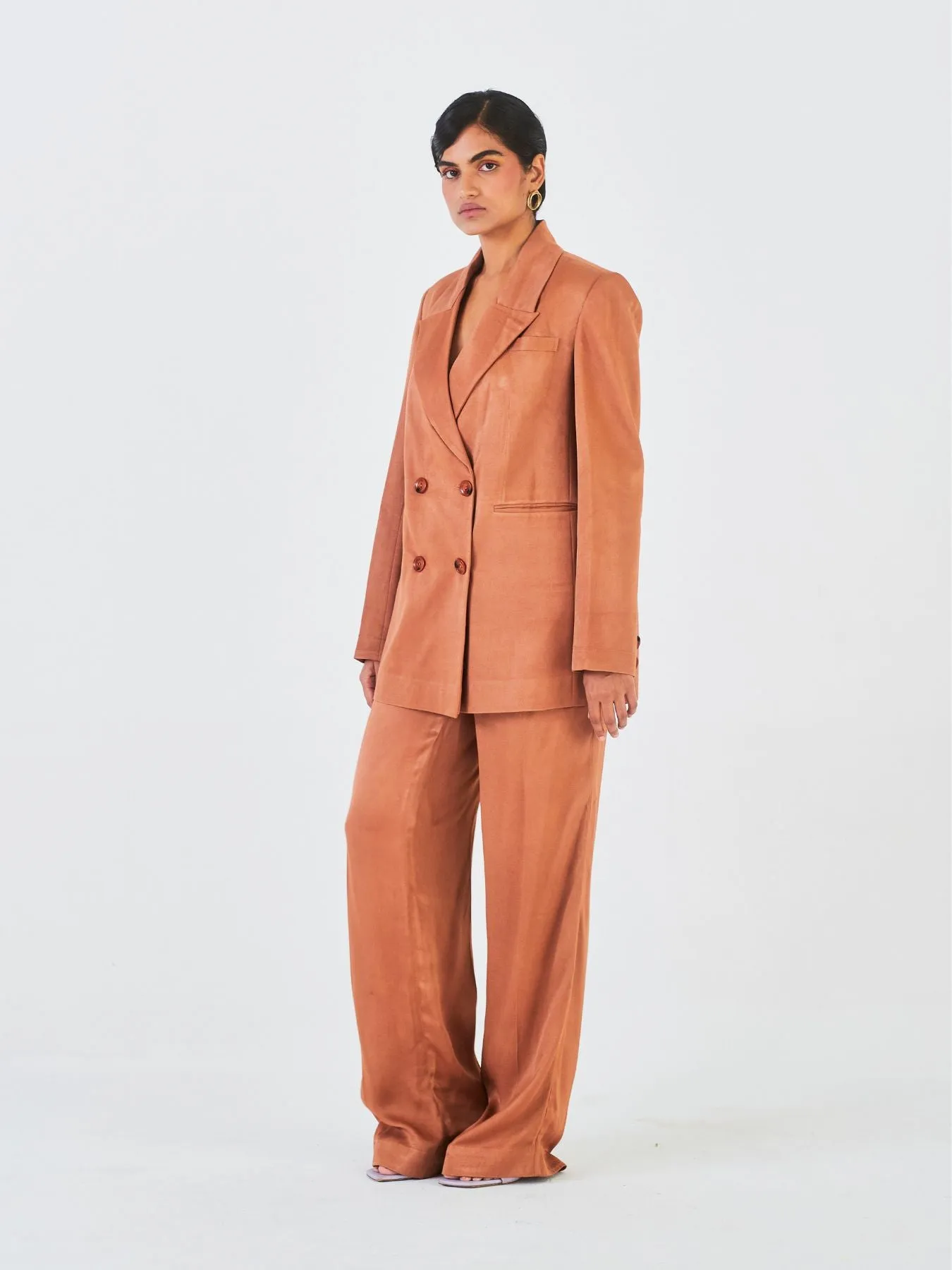 Chiku Orange Fibre Fabric Trouser Suit, Brown