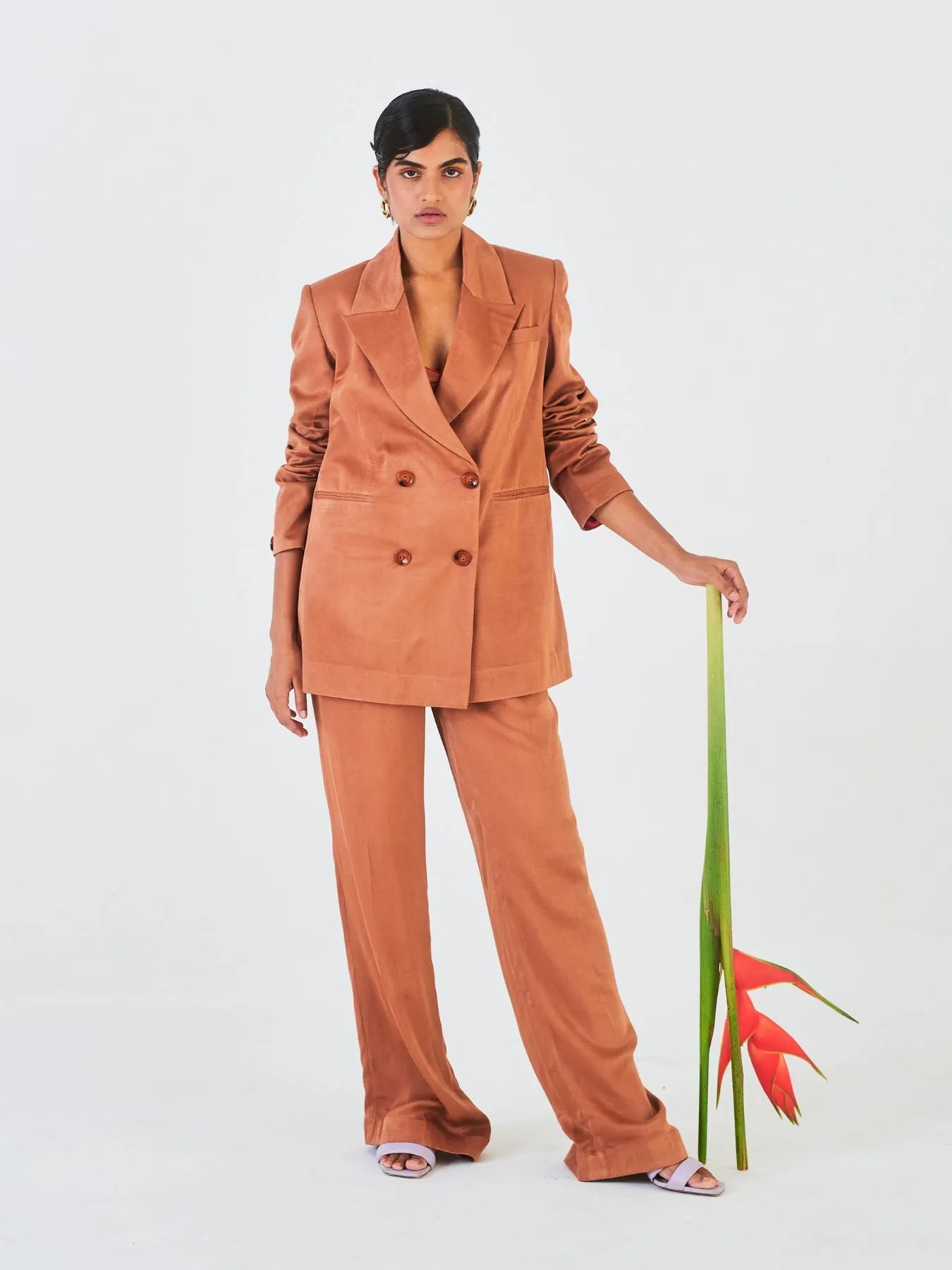 Chiku Orange Fibre Fabric Trouser Suit, Brown