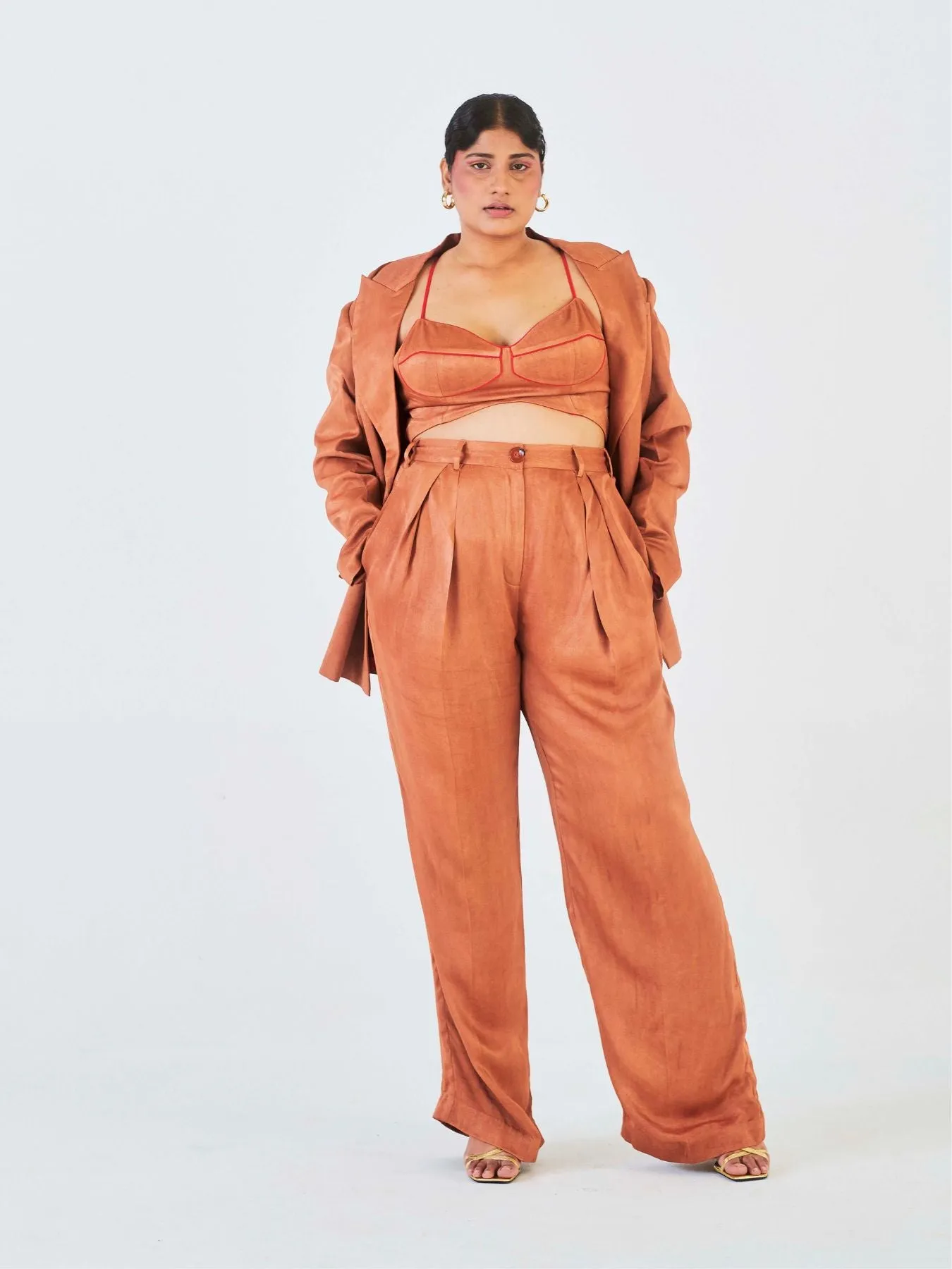 Chiku Orange Fibre Fabric Trouser Suit, Brown