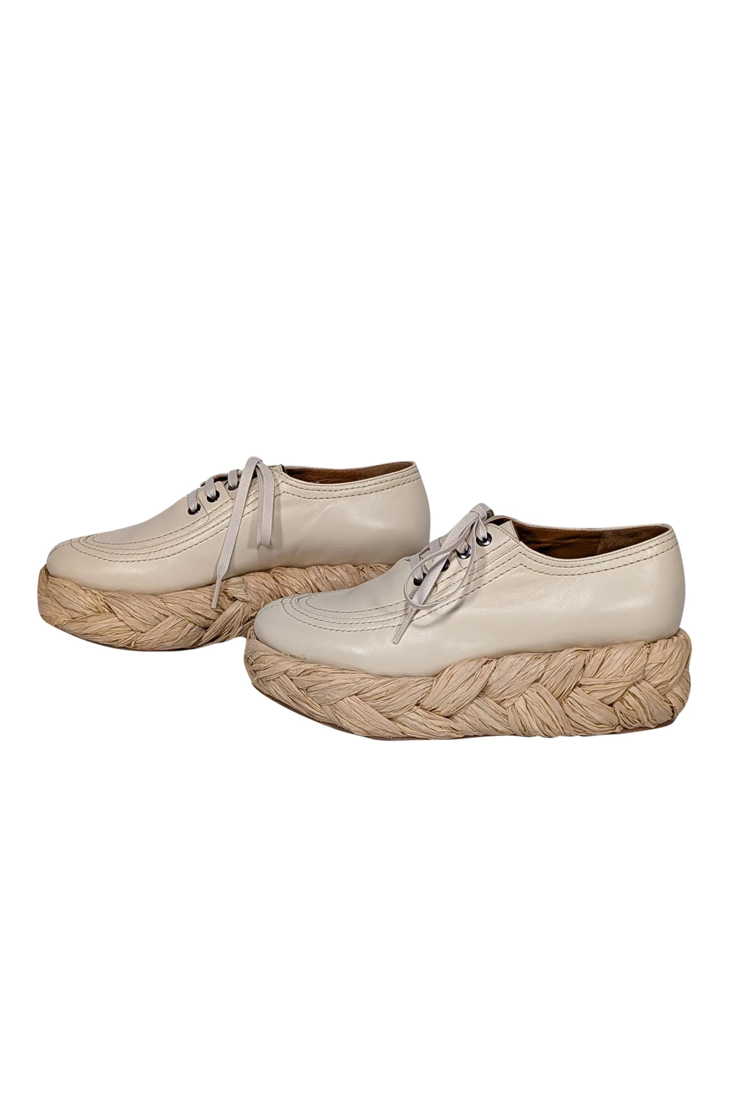 Clergerie Paris - Beige Leather & Woven Straw Platform Sneaker Sz 8