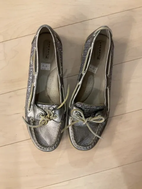 {{ClientCode}} SILVER SPERRY BOAT LOAFERS, 11