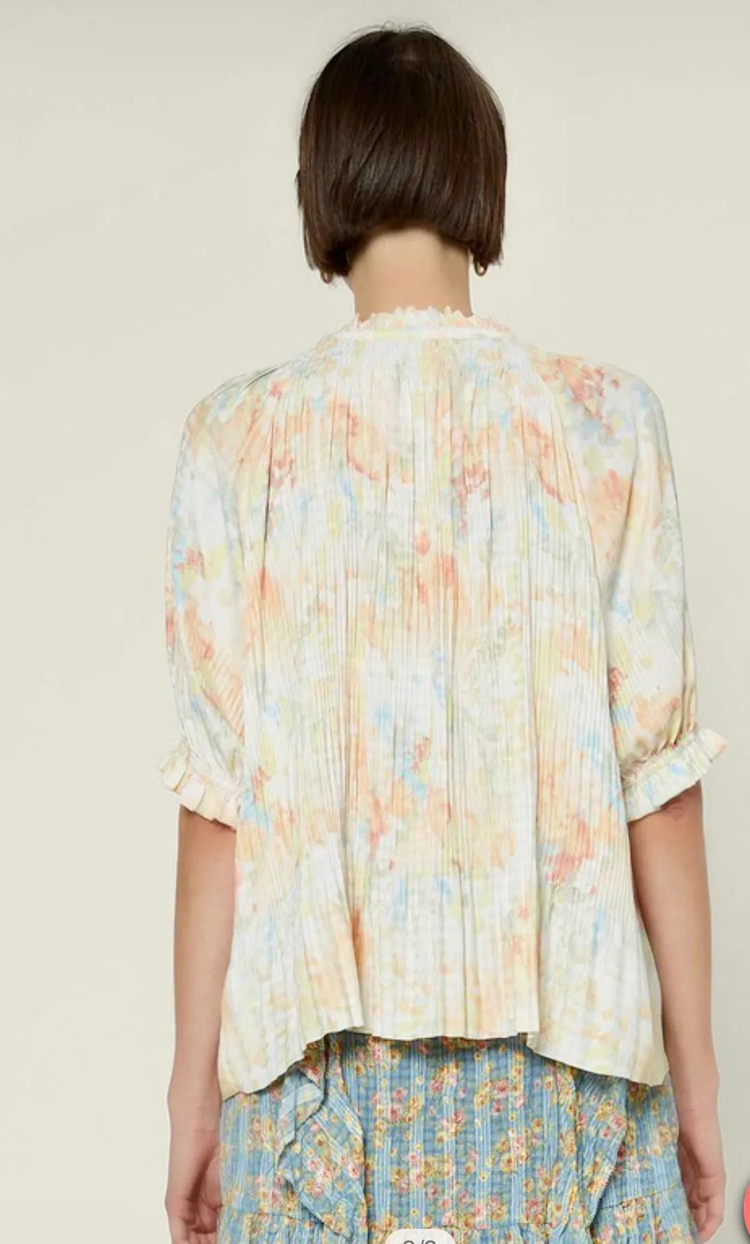 Current Air Watercolor Floral Pleated Blouse