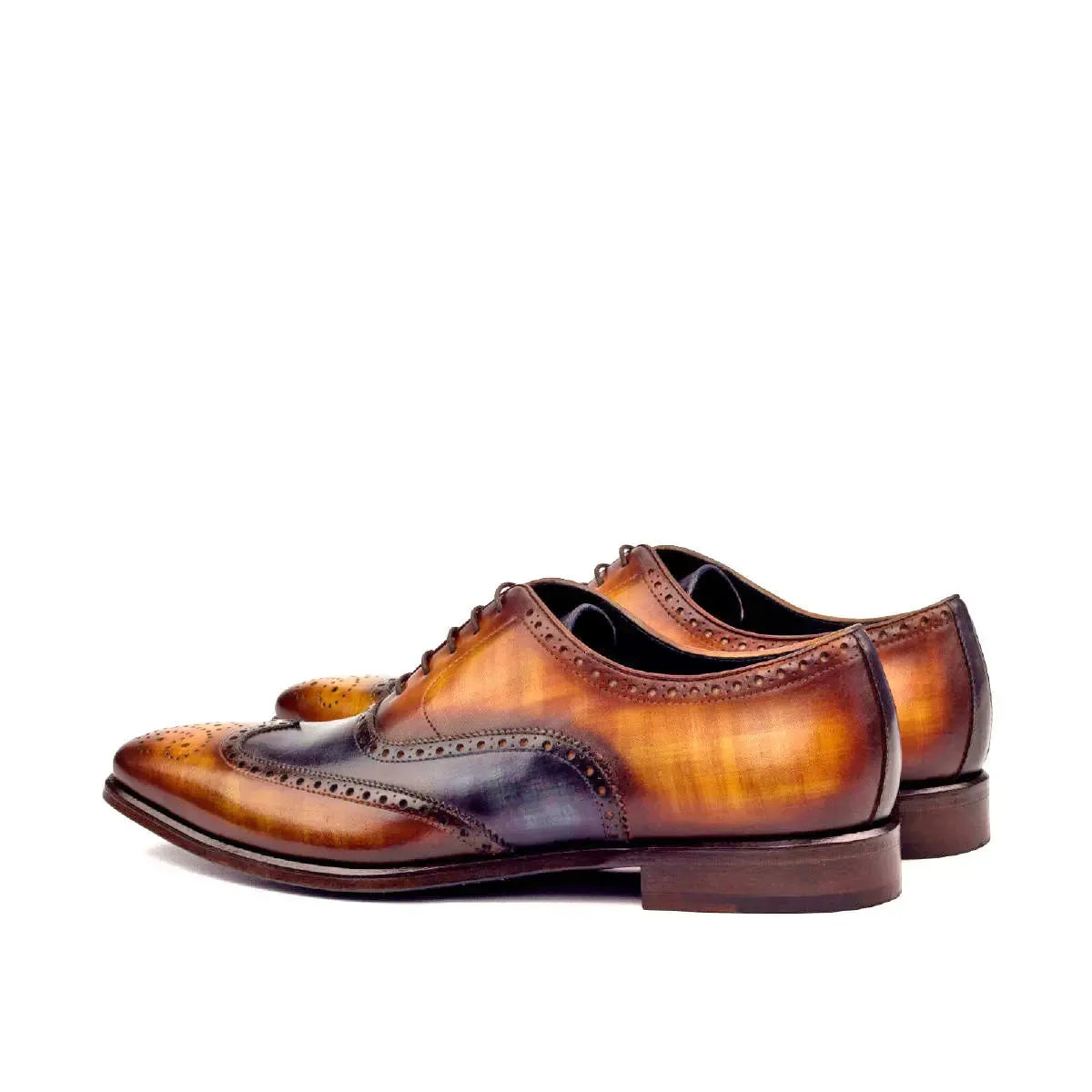 DapperFam Aeron in Cognac / Denim Men's Hand-Painted Patina Full Brogue