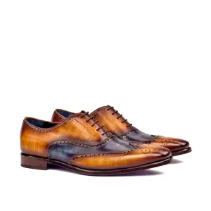 DapperFam Aeron in Cognac / Denim Men's Hand-Painted Patina Full Brogue