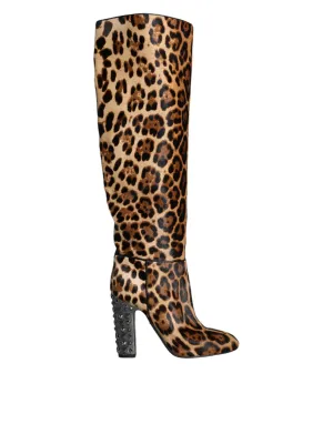 Dolce & Gabbana Beige Leopard Knee High Boots