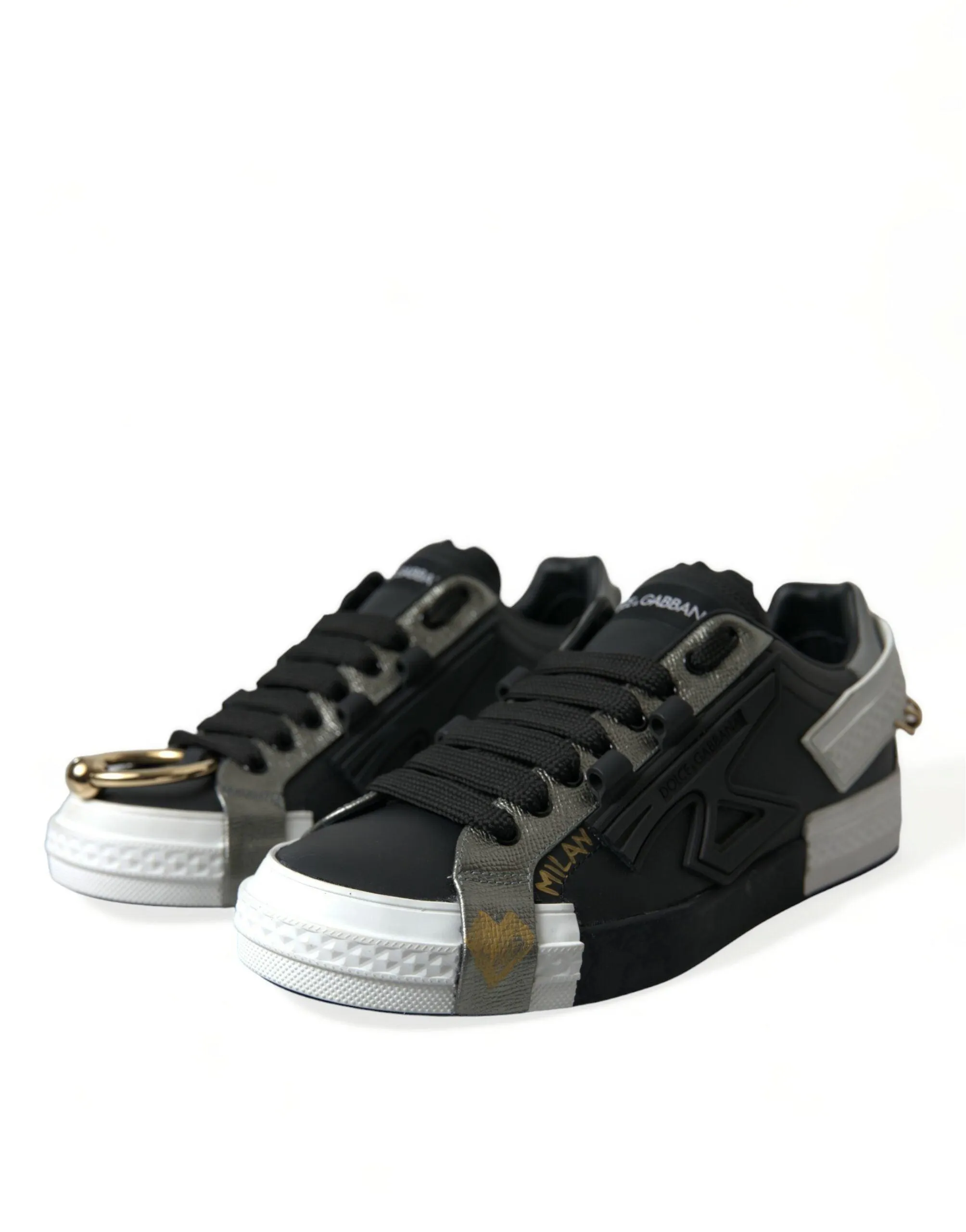 Dolce & Gabbana Black Leather Portofino Low Top Men Sneakers Shoes