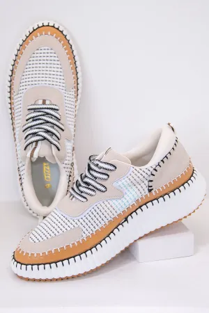 Don't Be Jealous Beige/Multi Color Woven Platform Sneakers - SHO2692BG