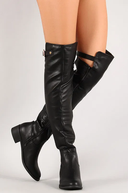 Elastic Panel Buckle Riding Over-The-Knee Boots