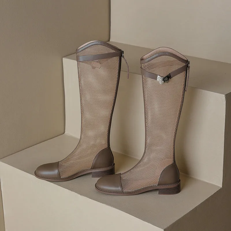 Elise Elephant Grey Mesh Summer Knee High Boots