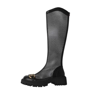 Ember Black Womens Mesh Knee High Boots